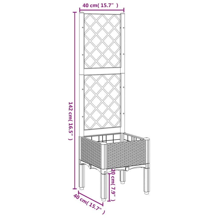 Plantenbak met latwerk 40x40x142 cm polypropeen bruin