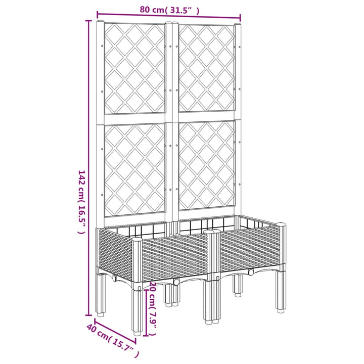 Plantenbak met latwerk 80x40x142 cm polypropeen wit