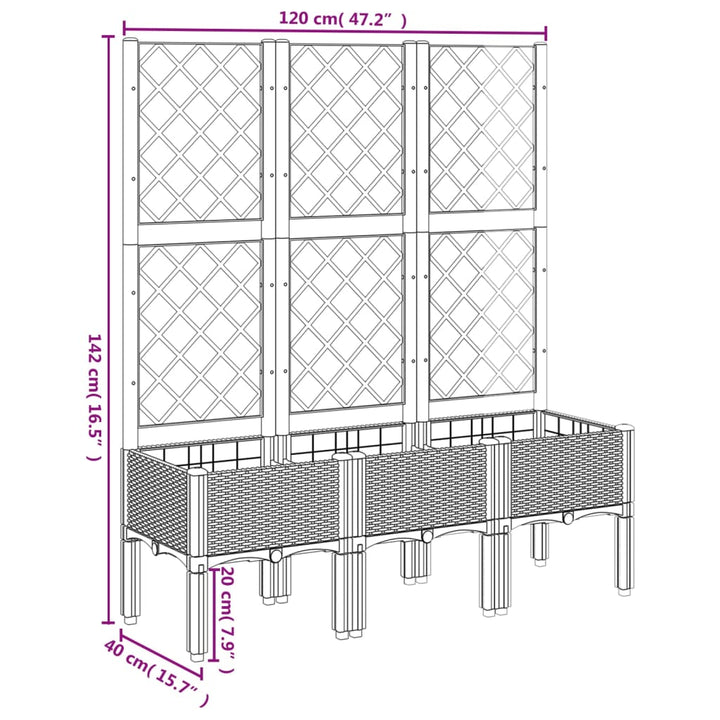 Plantenbak met latwerk 120x40x142 cm polypropeen lichtgrijs