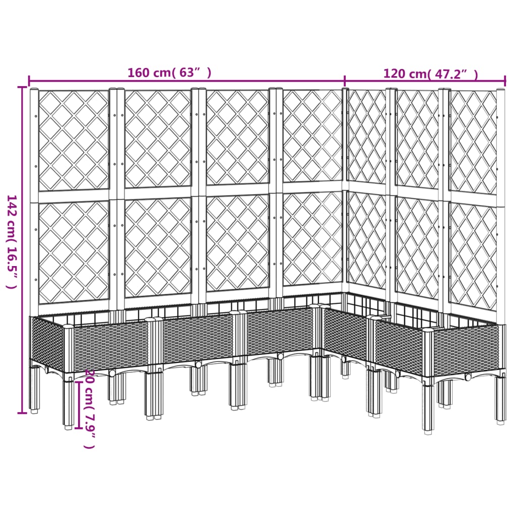 Plantenbak met latwerk 160x120x142 cm polypropeen zwart