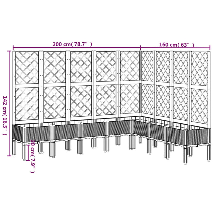 Plantenbak met latwerk 200x160x142 cm polypropeen zwart