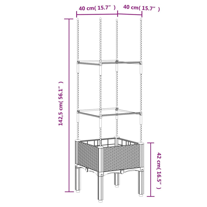 Plantenbak met latwerk 40x40x142,5 cm polypropeen grijs