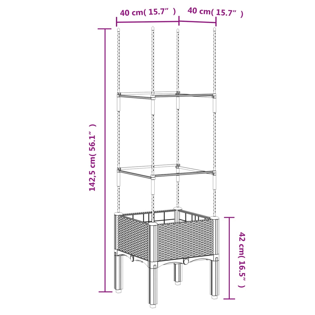 Plantenbak met latwerk 40x40x142,5 cm polypropeen zwart