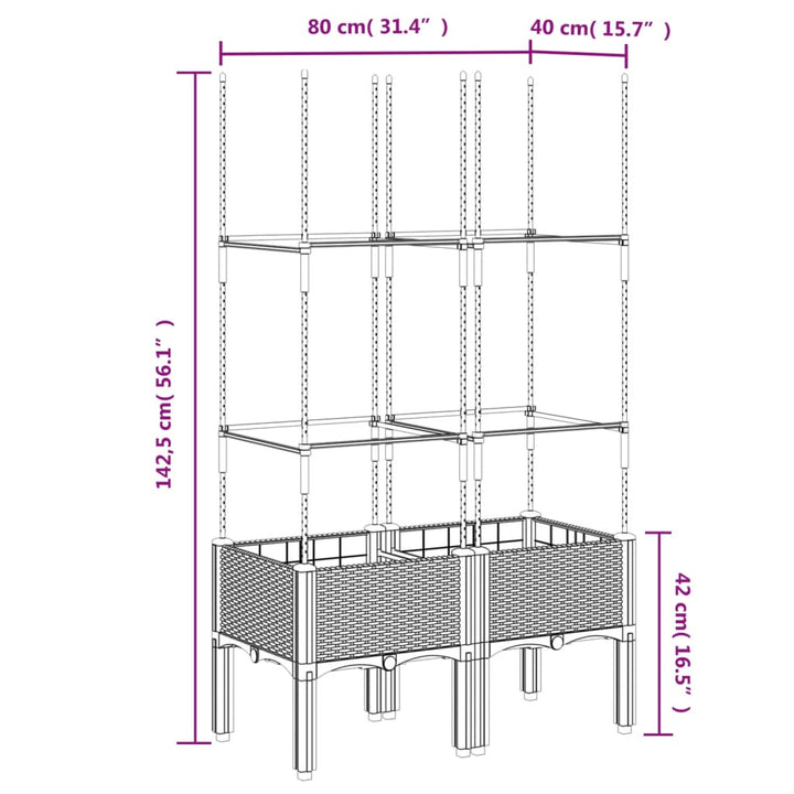 Plantenbak met latwerk 80x40x142,5 cm polypropeen grijs