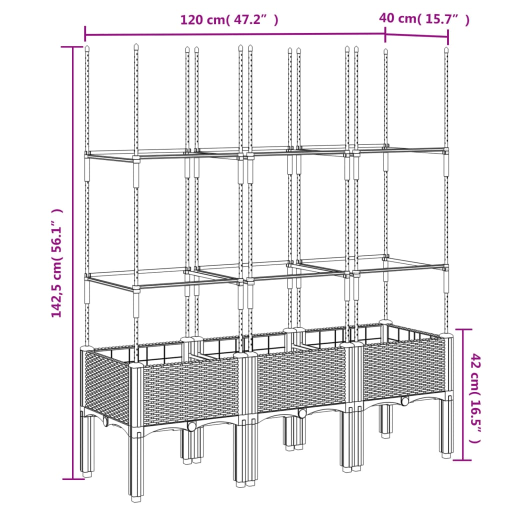 Plantenbak met latwerk 120x40x142,5 cm polypropeen zwart