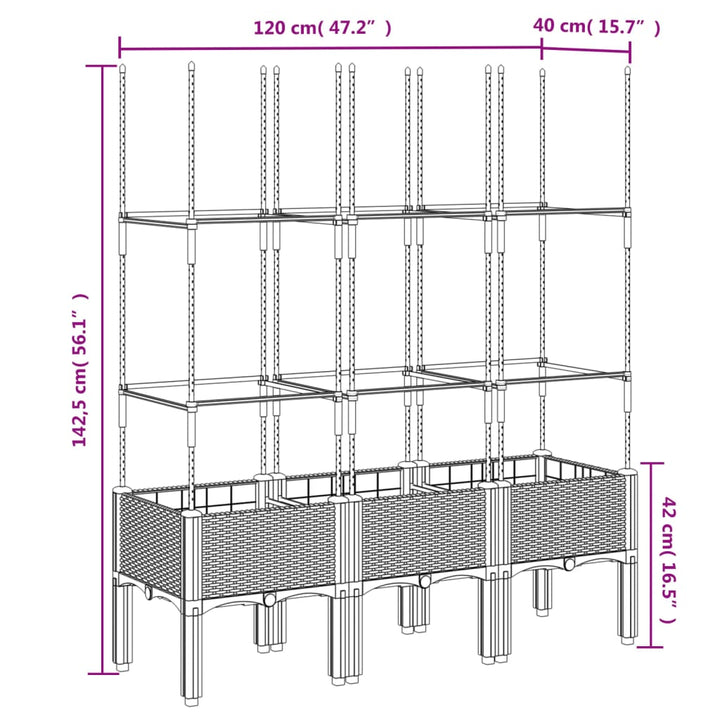 Plantenbak met latwerk 120x40x142,5 cm polypropeen zwart