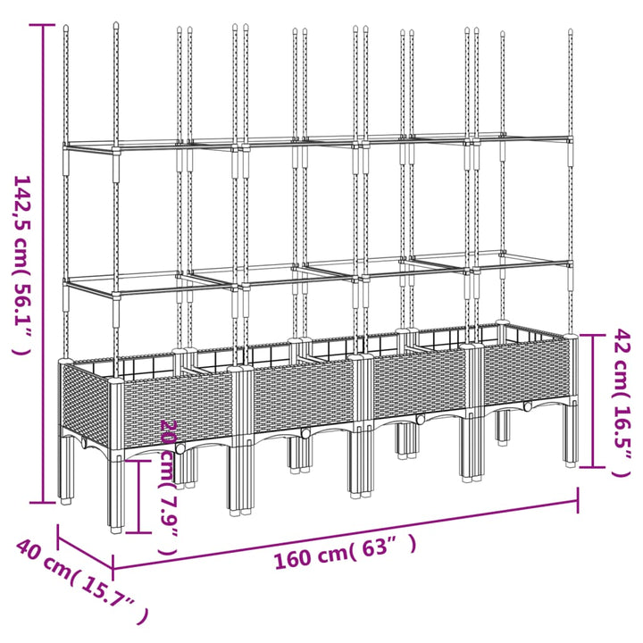 Plantenbak met latwerk 160x40x142,5 cm polypropeen grijs