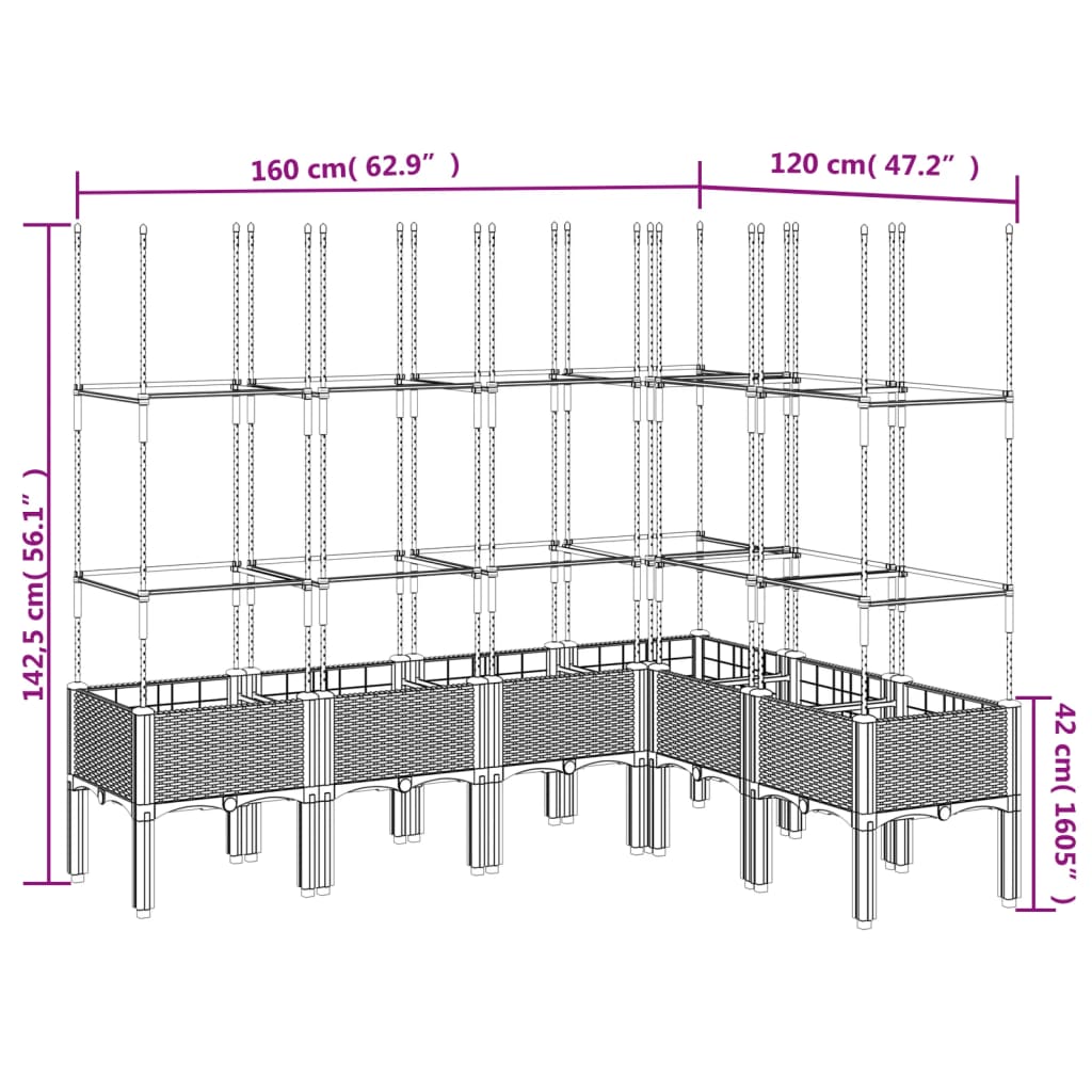 Plantenbak met latwerk 160x120x142,5 cm polypropeen grijs