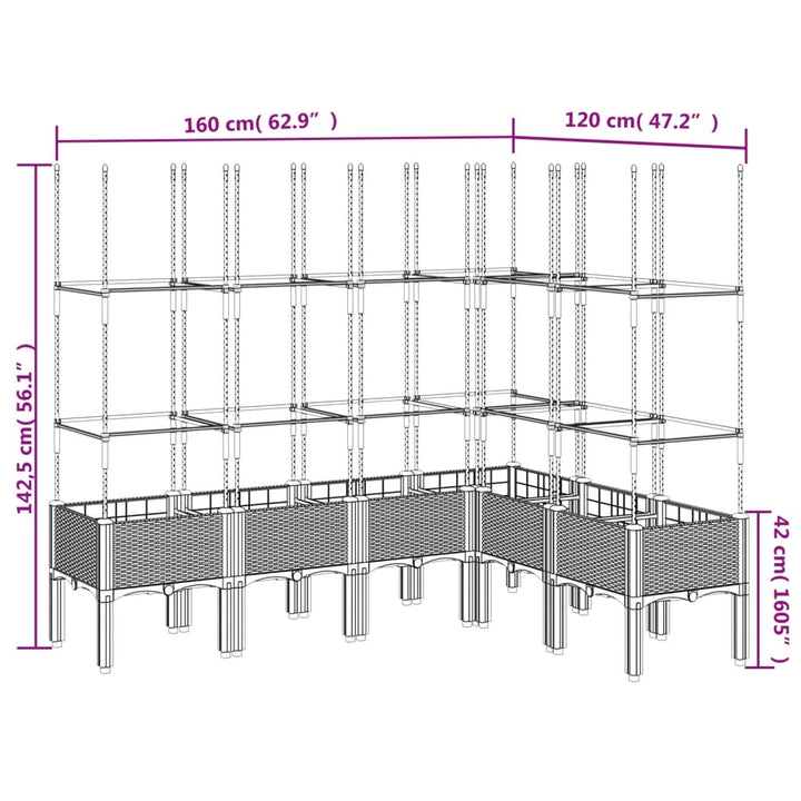 Plantenbak met latwerk 160x120x142,5 cm polypropeen lichtgrijs