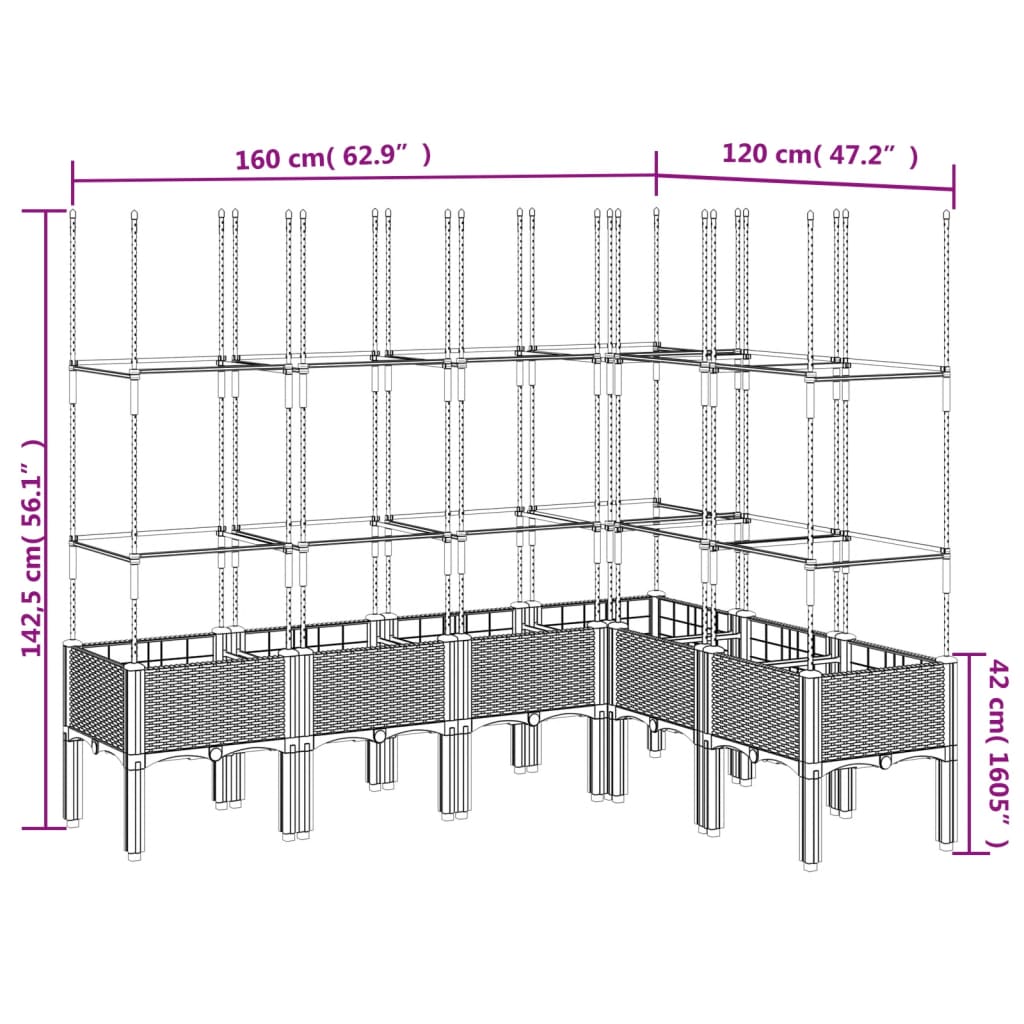 Plantenbak met latwerk 160x120x142,5 cm polypropeen zwart