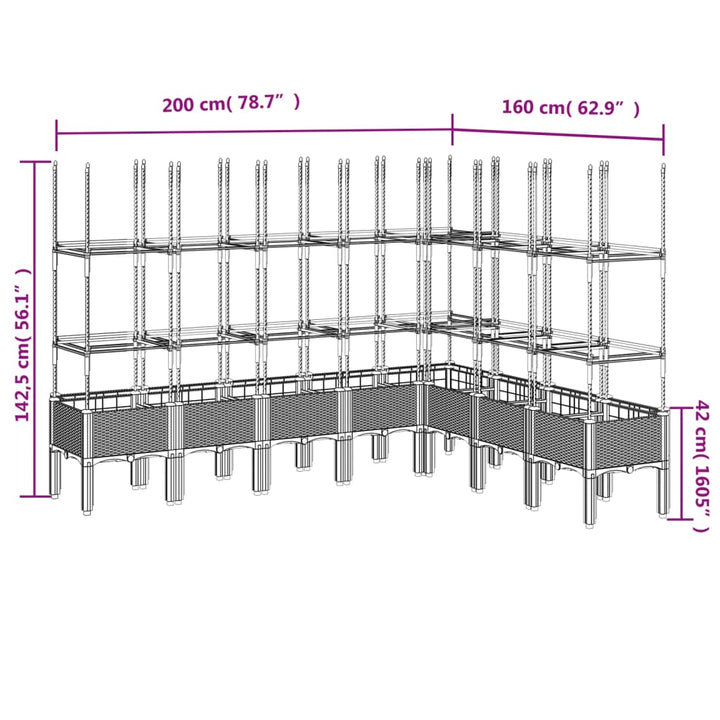 Plantenbak met latwerk 200x160x142,5 cm polypropeen grijs