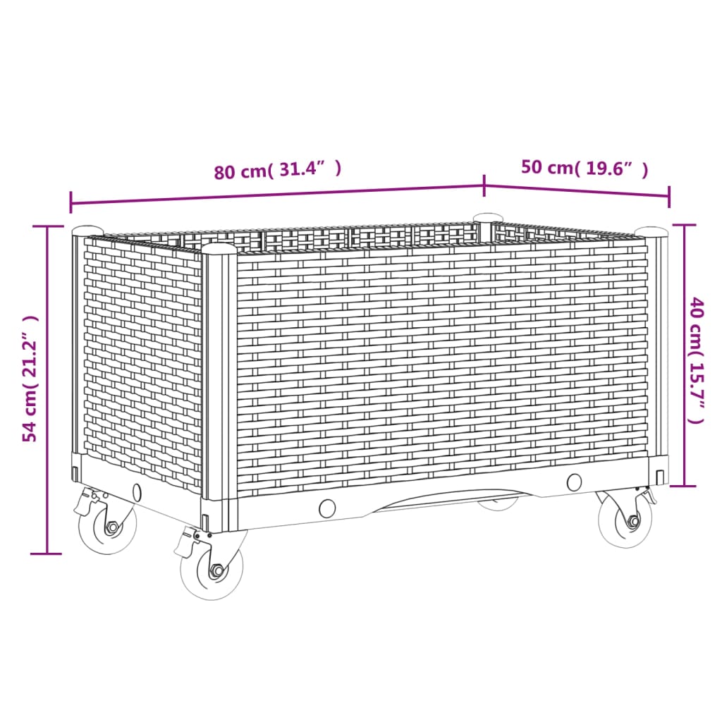 Plantenbak met wielen 80x50x54 cm polypropeen grijs