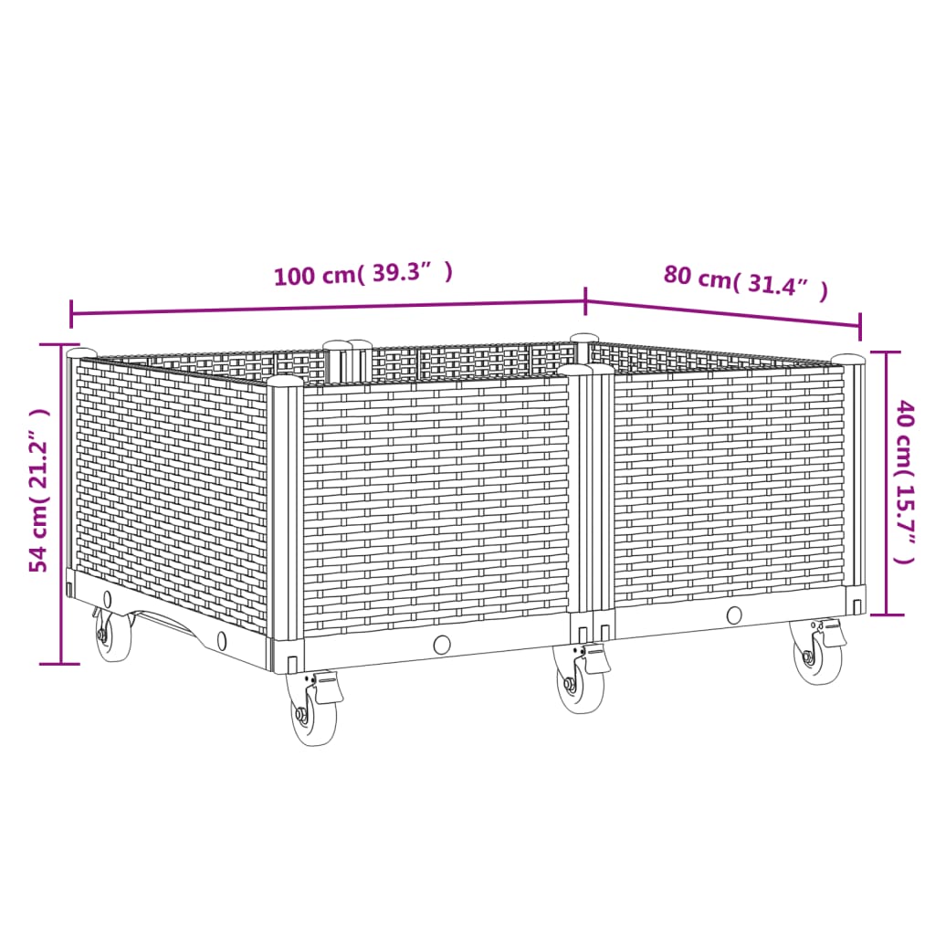 Plantenbak met wielen 100x80x54 cm polypropeen zwart