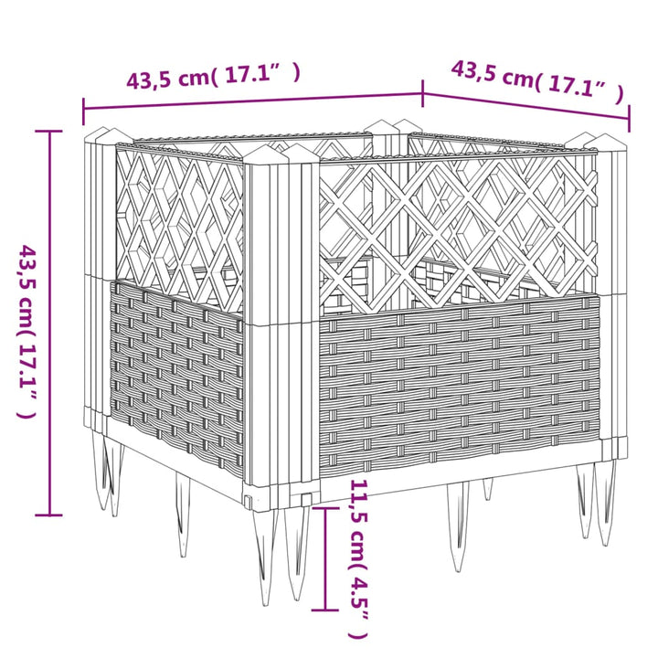 Plantenbak met pinnen 43,5x43,5x43,5 cm polypropeen grijs