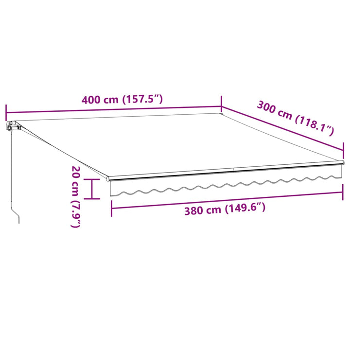 Luifel handmatig uittrekbaar met LED 400x300 cm bordeauxrood