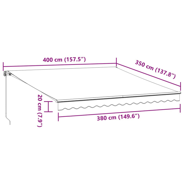 Luifel handmatig uittrekbaar met LED 400x350 cm bordeauxrood