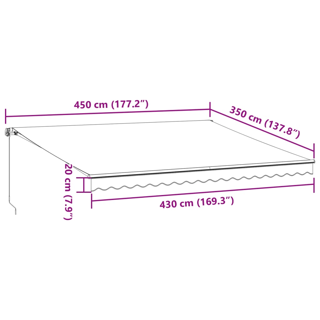 Luifel handmatig uittrekbaar met LED 450x350 cm bordeauxrood