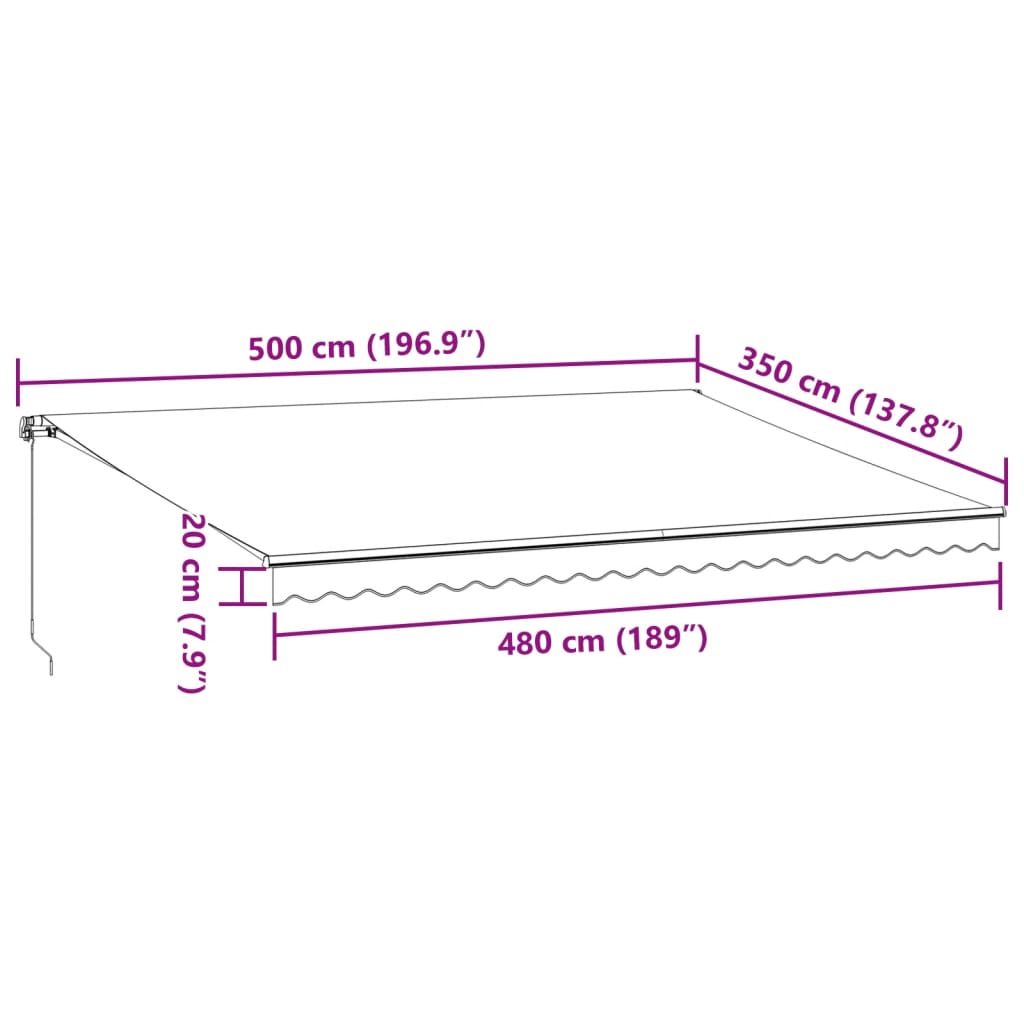 Luifel handmatig uittrekbaar met LED 500x350 cm bordeauxrood