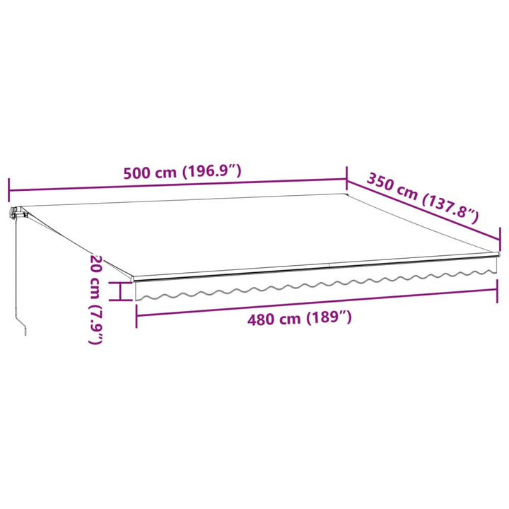 Luifel handmatig uittrekbaar met LED 500x350 cm bordeauxrood