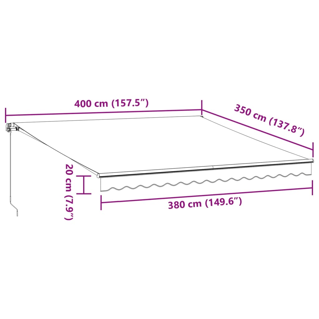 Luifel handmatig uittrekbaar met LED's 400x350 cm bordeauxrood