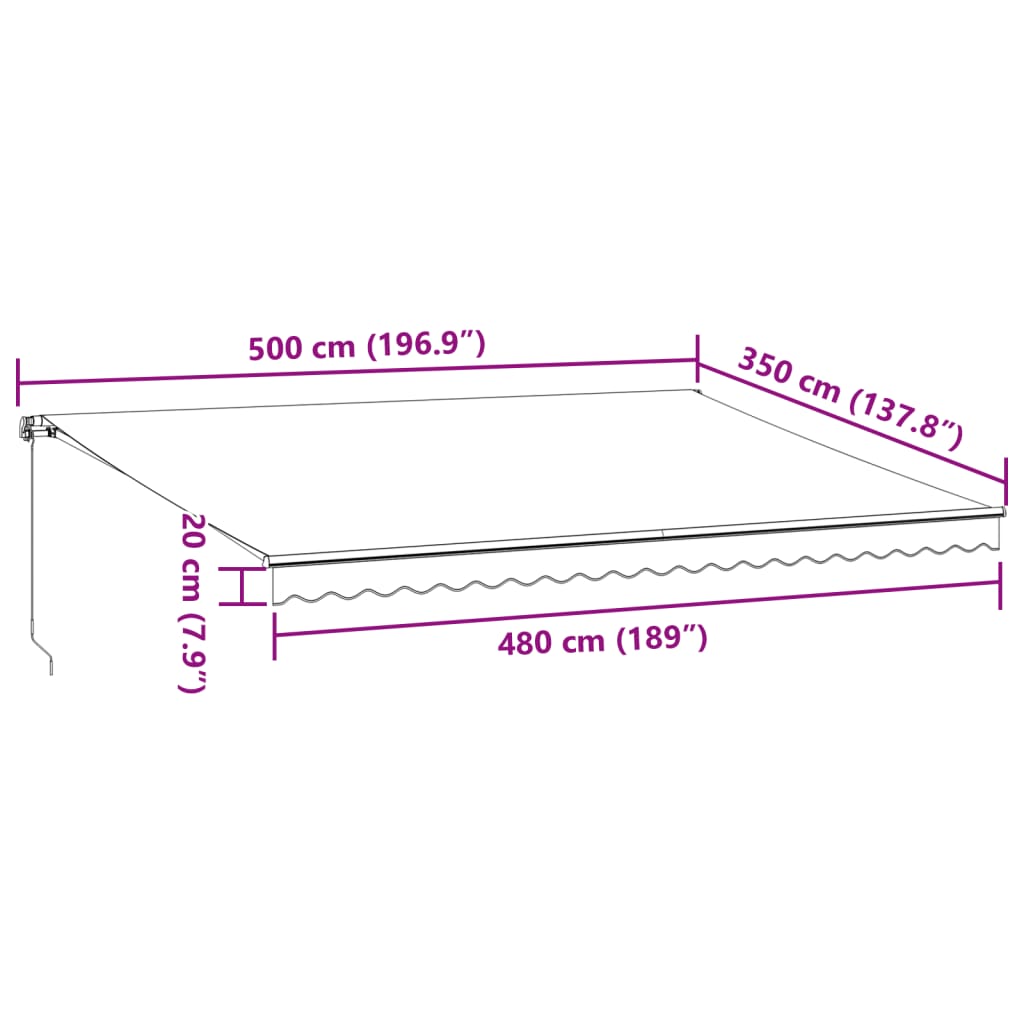 Luifel handmatig uittrekbaar met LED's 500x350 cm bordeauxrood