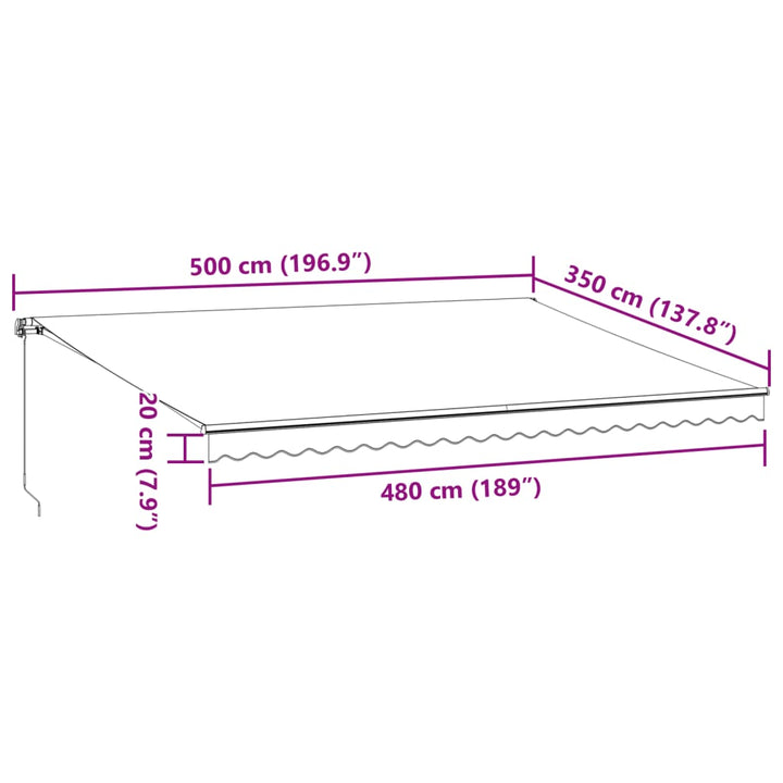 Luifel handmatig uittrekbaar met LED's 500x350 cm bordeauxrood