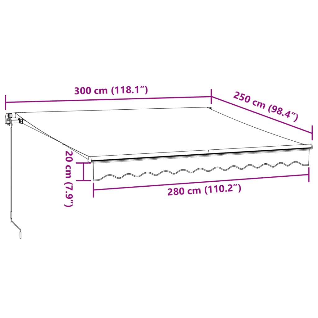 Luifel handmatig uittrekbaar met LED's 300x250 cm bruin