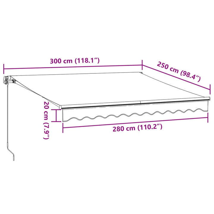 Luifel handmatig uittrekbaar met LED's 300x250 cm bruin