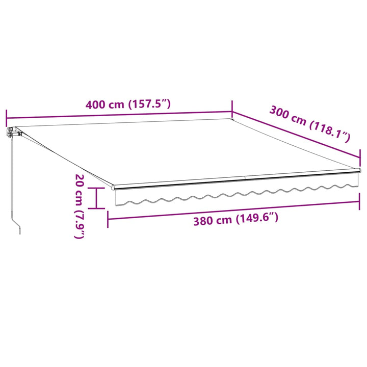 Luifel handmatig uittrekbaar en LED 400x300 cm antraciet en wit