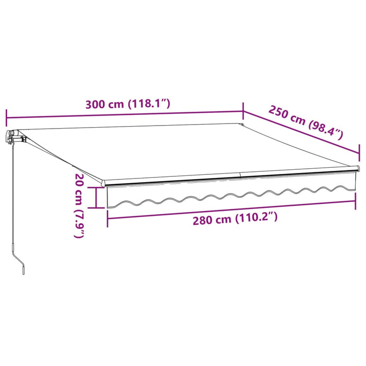 Luifel handmatig uittrekbaar en LED 300x250 cm antraciet en wit