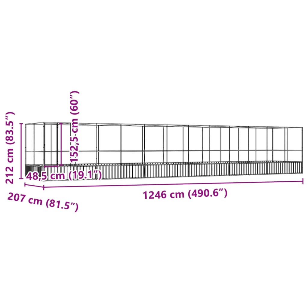 Volière met verlengstuk 1246x207x212 m staal zilverkleurig