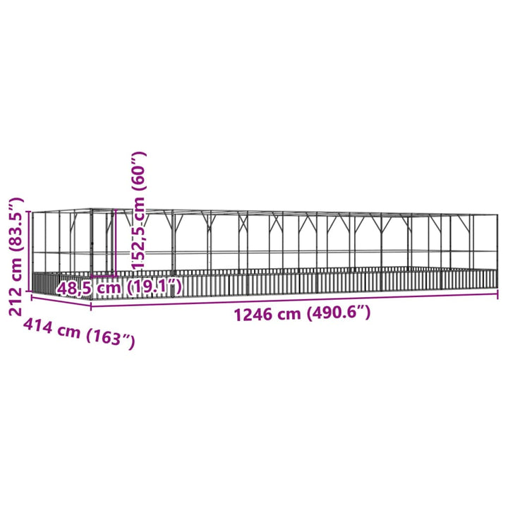 Volière met verlengstuk 1246x414x212 m staal zilverkleurig