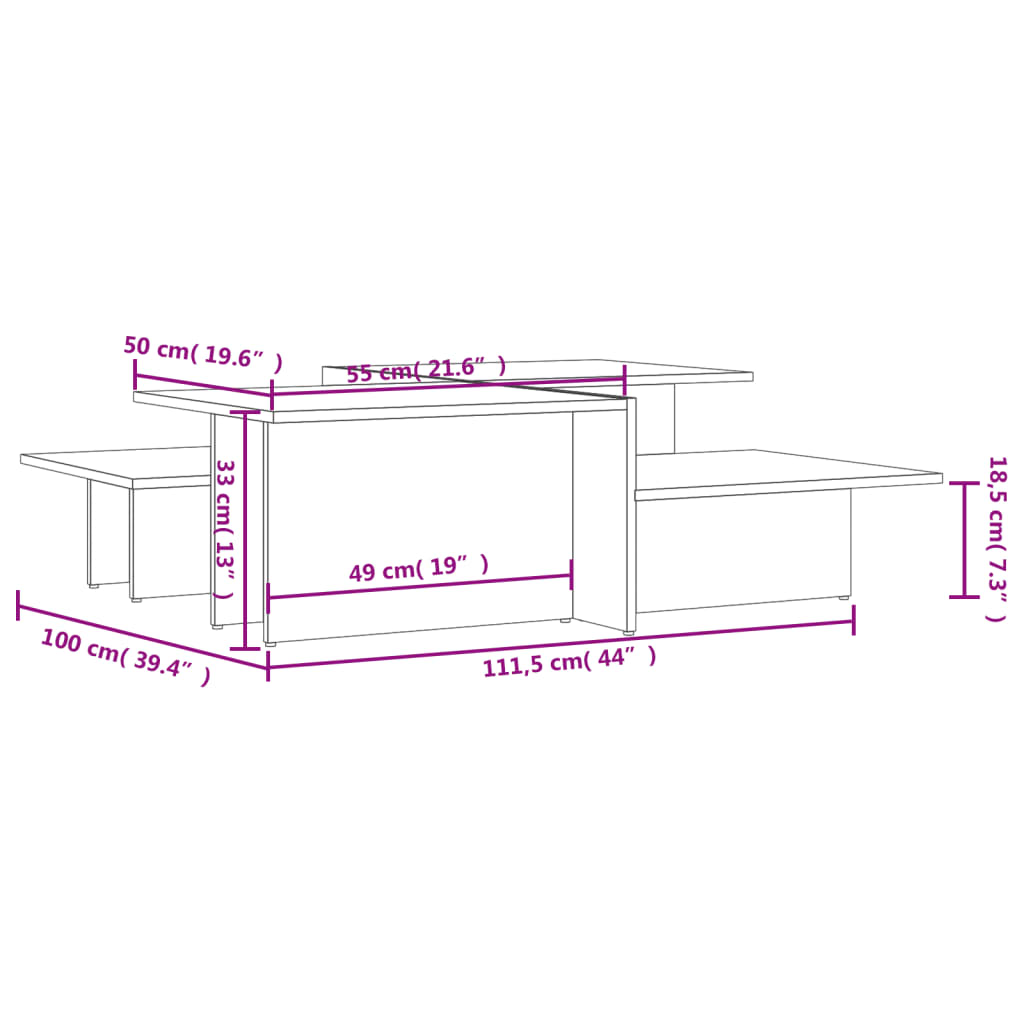 Salontafels 2 st bewerkt hout wit