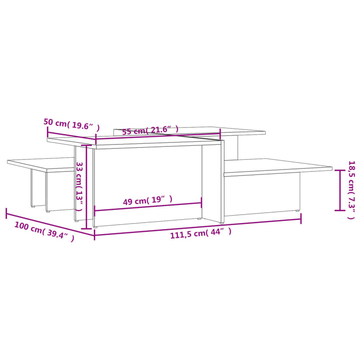 Salontafels 2 st bewerkt hout wit