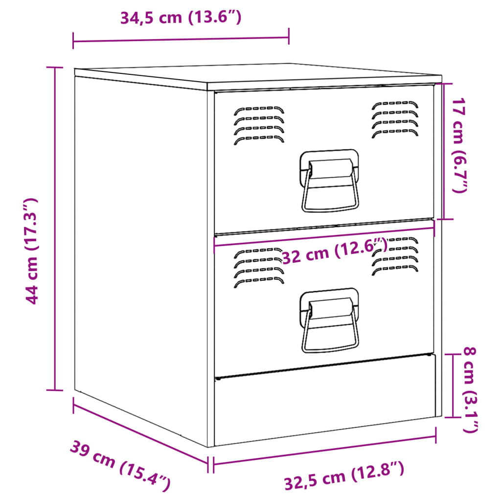 Nachtkastjes 2 st 34,5x39x44 cm staal wit