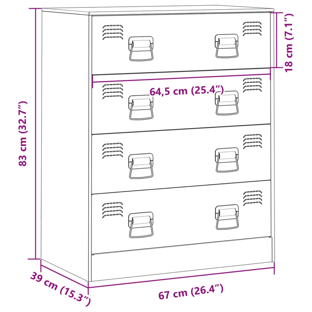 Dressoir 67x39x83 cm staal wit