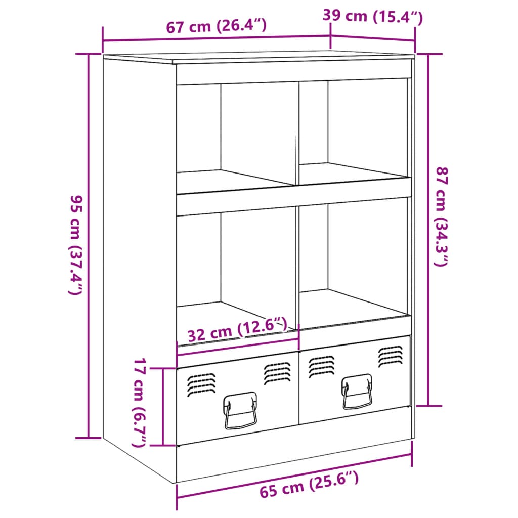 Hoge kast 67x39x95 cm staal antracietkleurig