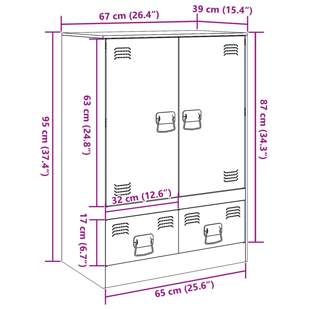 Hoge kast 67x39x95 cm staal mosterdgeel