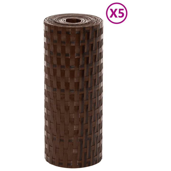 Balkonschermen 5 st 255x19 cm poly rattan bruin en zwart