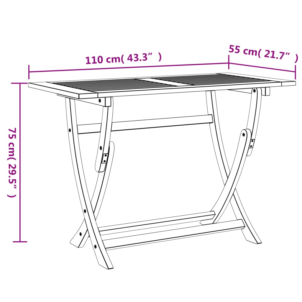 Tuintafel inklapbaar 110x55x75 cm massief acaciahout