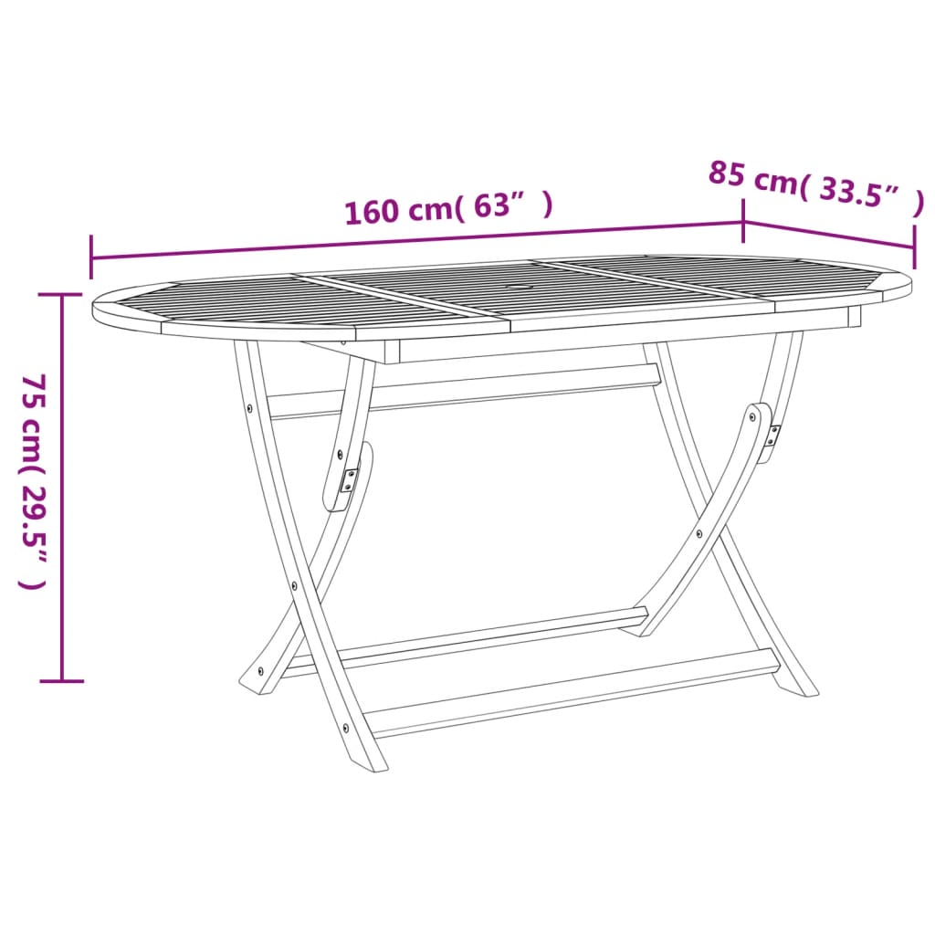 Tuintafel inklapbaar 160x85x75 cm massief acaciahout