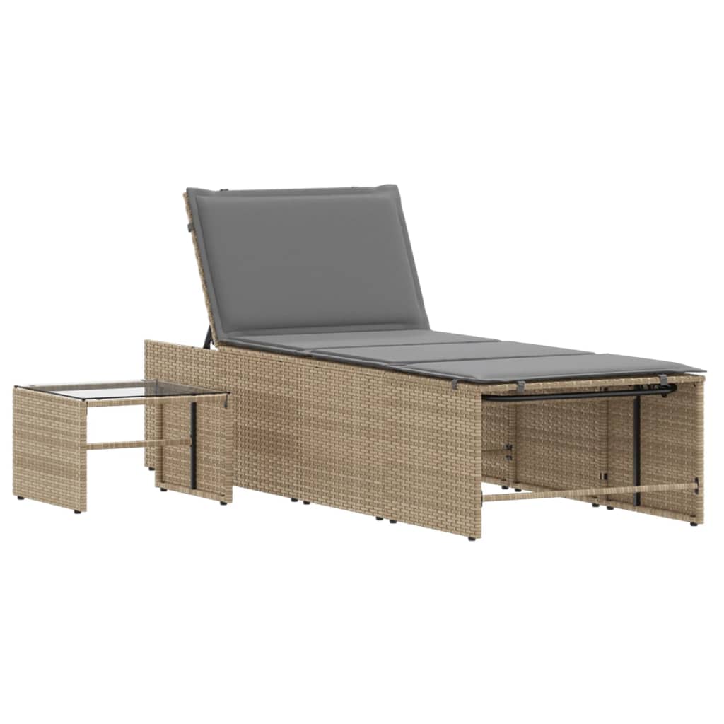 Ligstoelen 2 st met tafel poly rattan beige