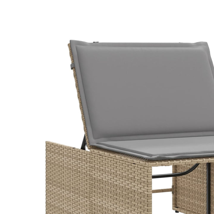 Ligstoelen 2 st met tafel poly rattan beige