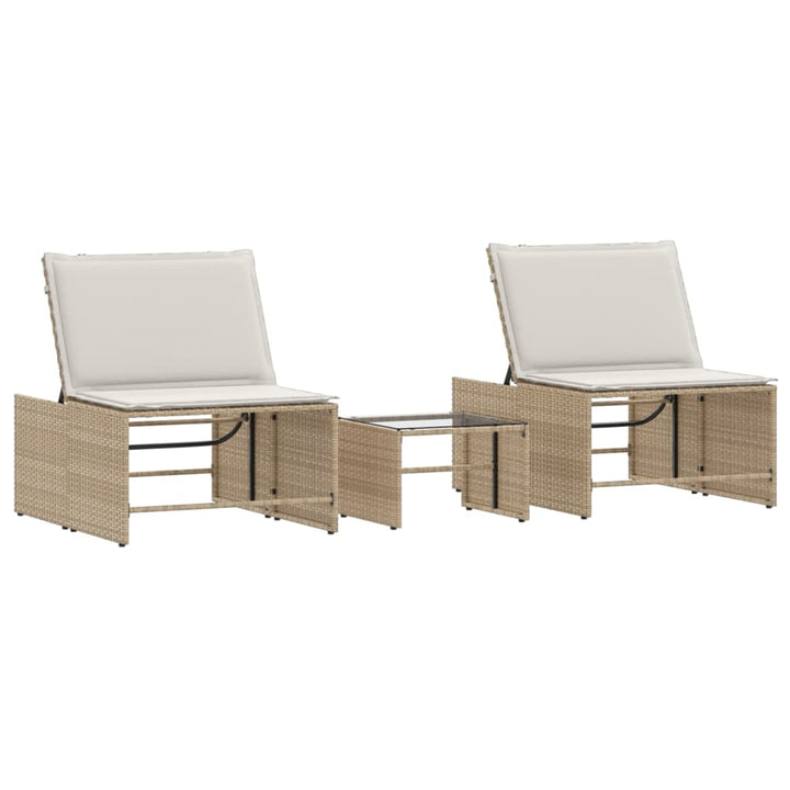 Ligstoelen 2 st met tafel poly rattan beige