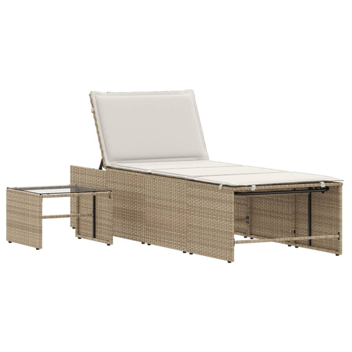 Ligstoelen 2 st met tafel poly rattan beige