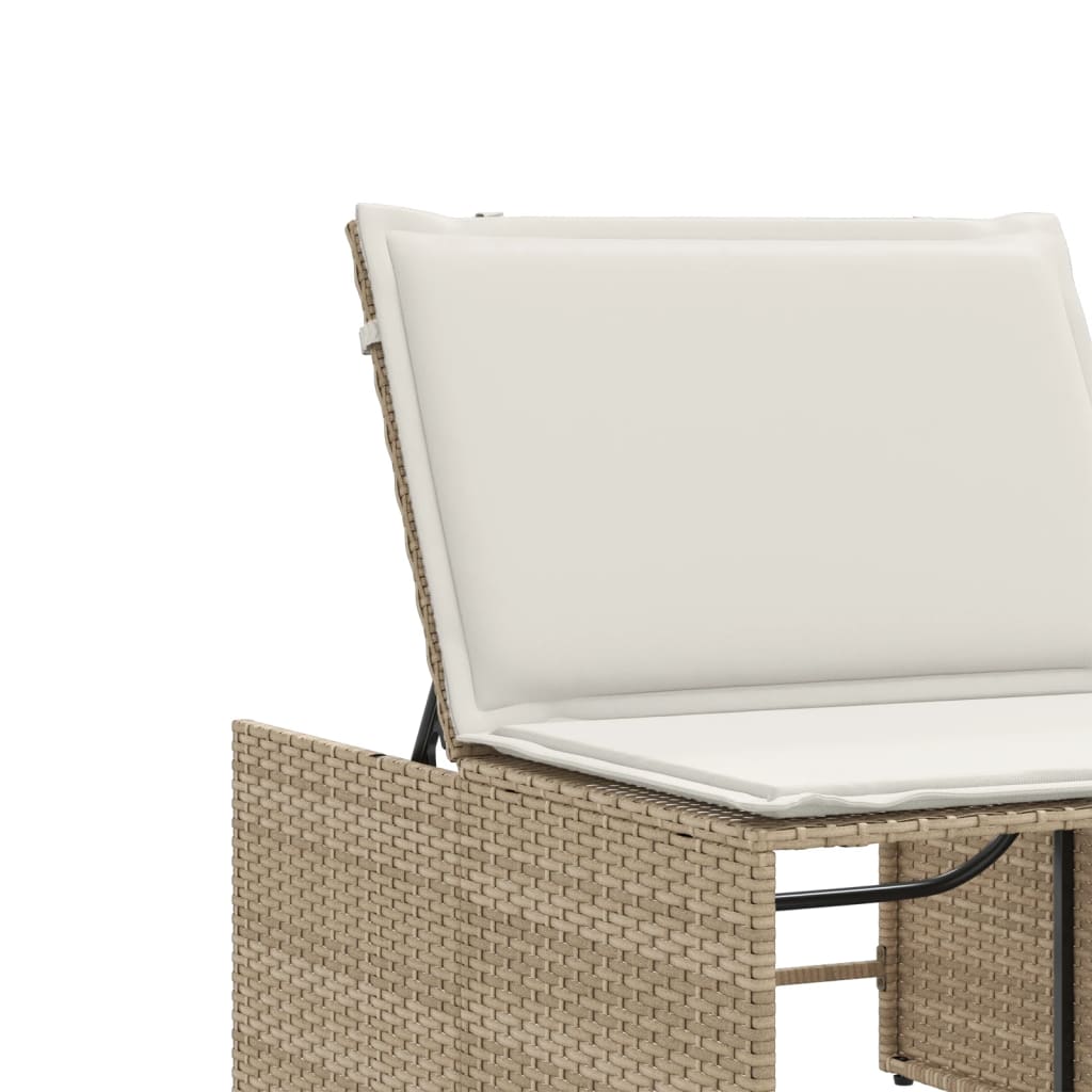 Ligstoelen 2 st met tafel poly rattan beige