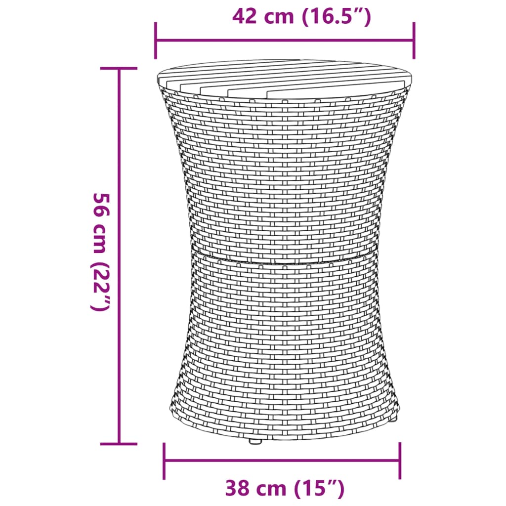 Tuinbijzettafel trommelvormig poly rattan en massief hout zwart