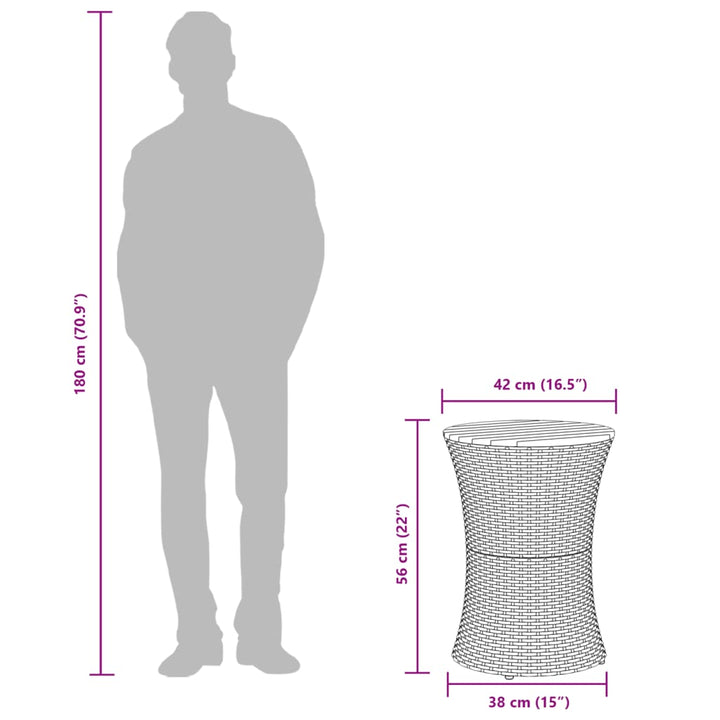 Tuinbijzettafel trommelvormig poly rattan en massief hout grijs