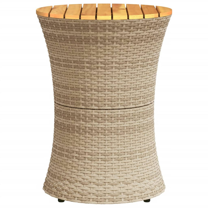 Tuinbijzettafel trommelvormig poly rattan en massief hout beige