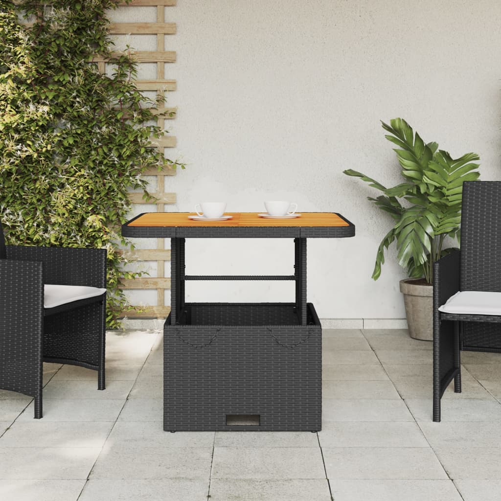 Tuintafel 80x80x71 cm poly rattan en acaciahout zwart